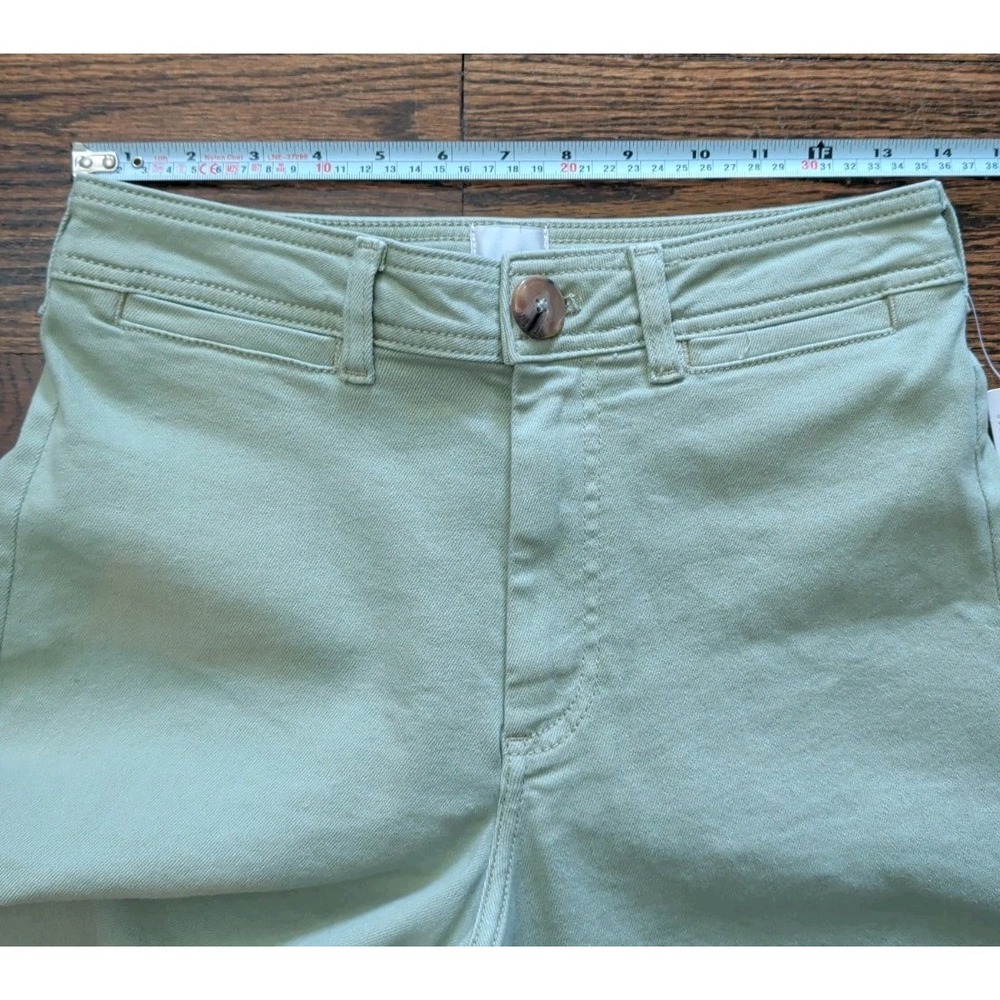 NWT MAEVE Colette Crop Wide Leg Pants Moss Green Sz 29 Stovepipe Raw Hem Stretch - Picture 3 of 9